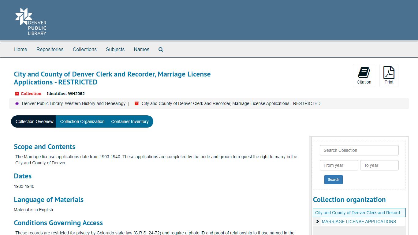 City and County of Denver Clerk and Recorder, Marriage License ...